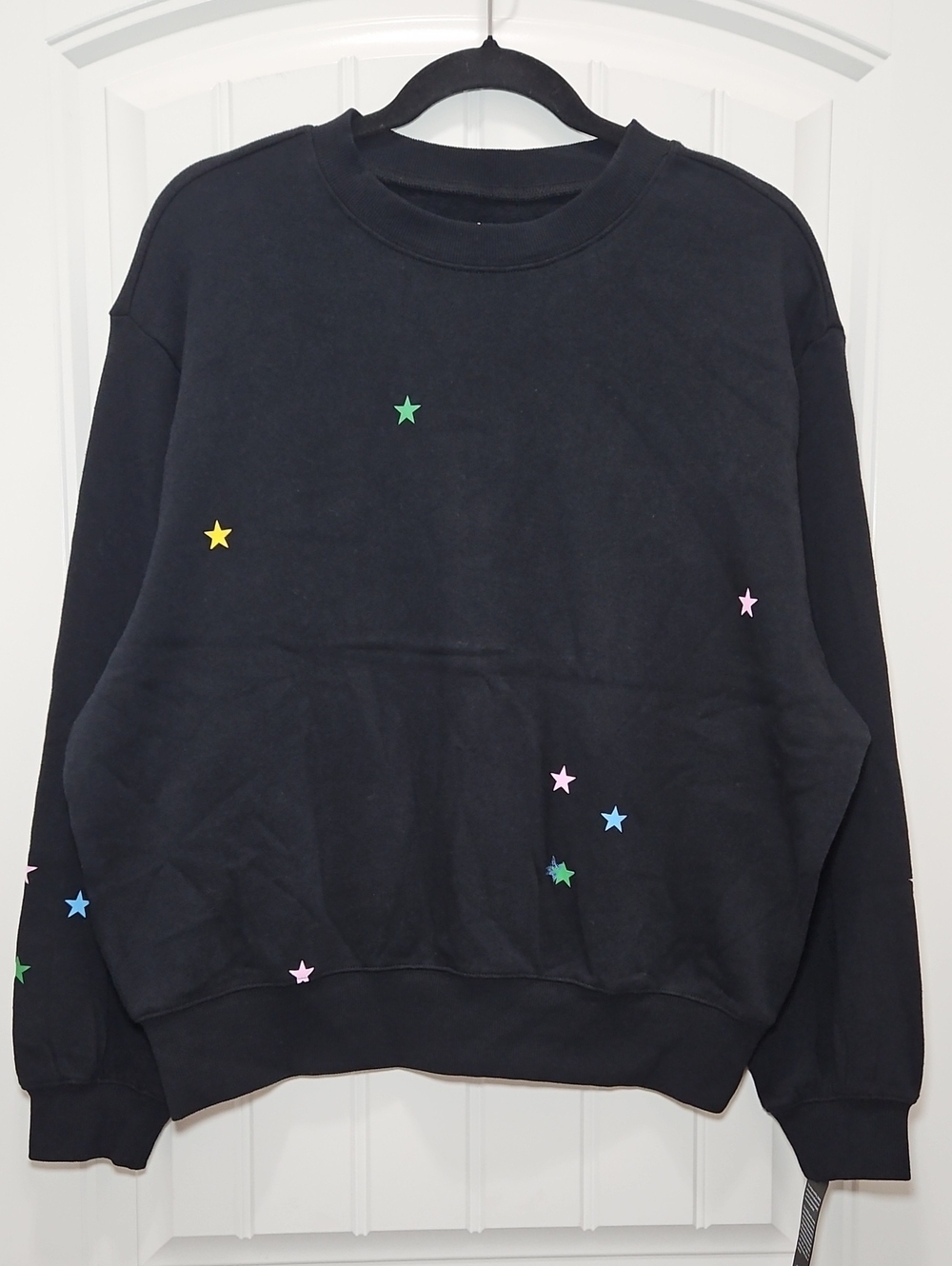 Chaser Black Sweatshirt Multicolor Star Detail Print New Small Women's